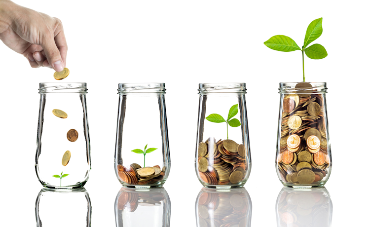 illustratie een rij potjes met groeiende planten