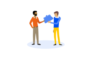 illustratie twee mannen houden een portemonnee vast